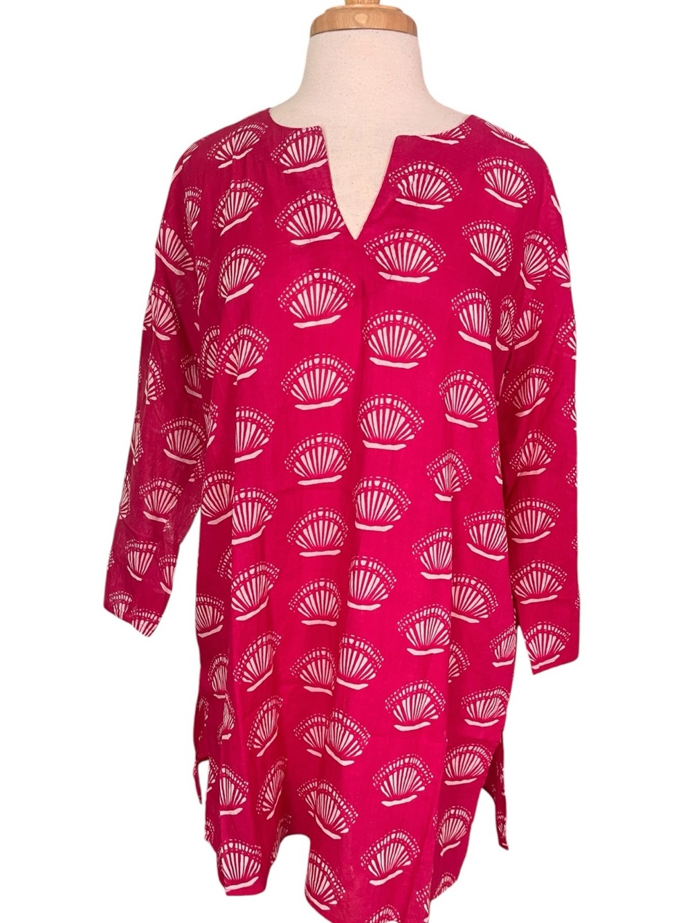 Kiki Sol Pullover Beach Swim Cover Large Tunic Top Pink White Summer Vacation